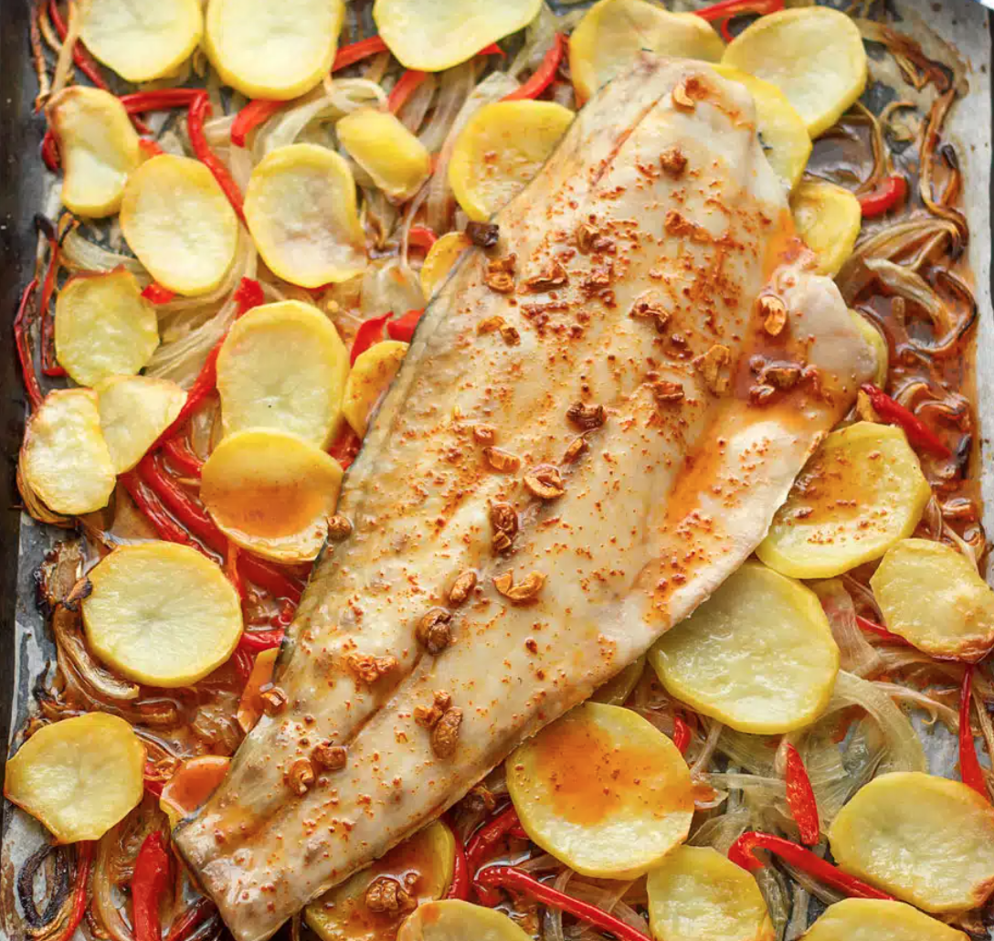 Corvina con patatas a la bilbaína